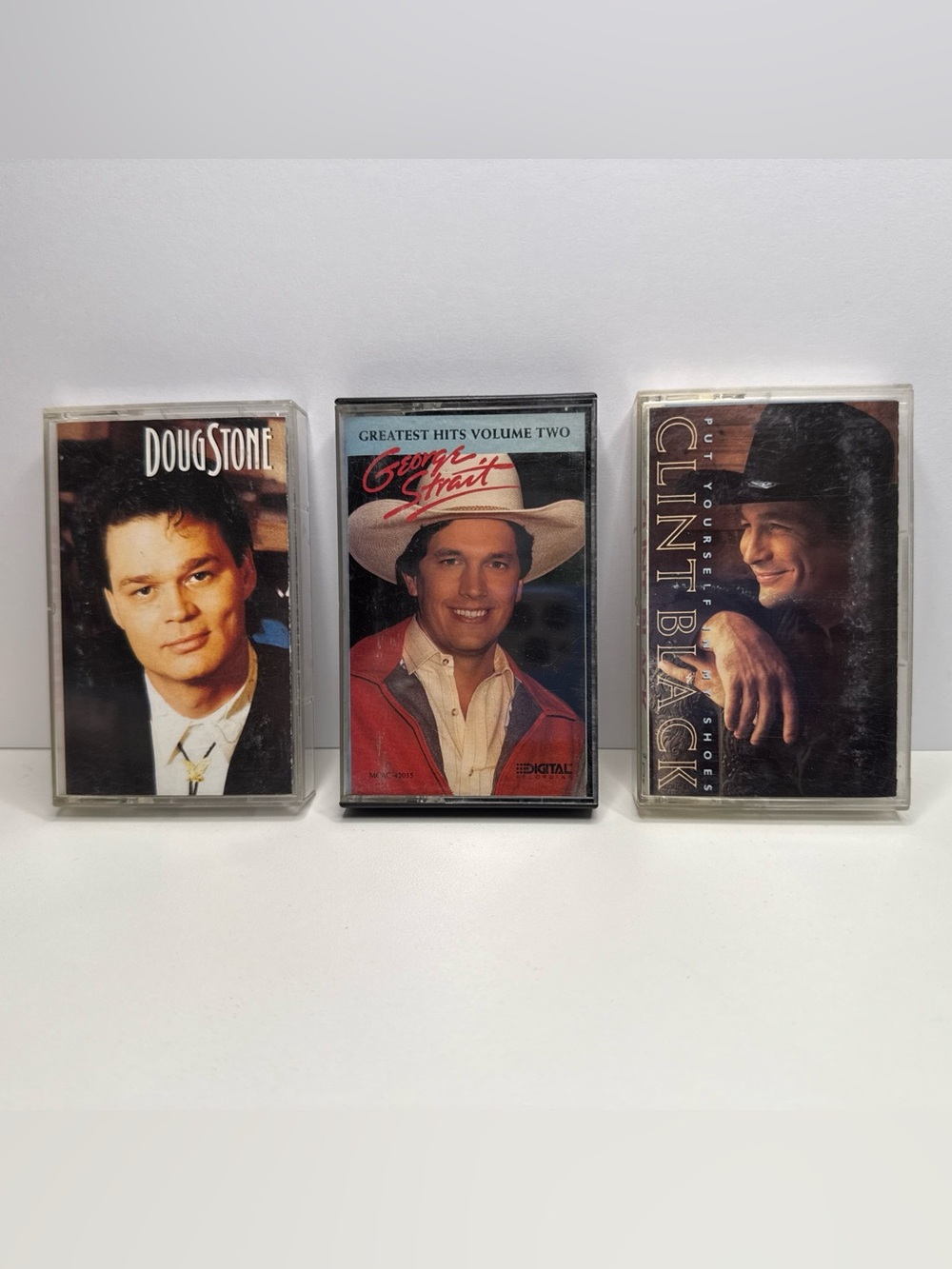 Three Vintage Country Cassette Tapes - Doug Stone, George Strait, Clint Black